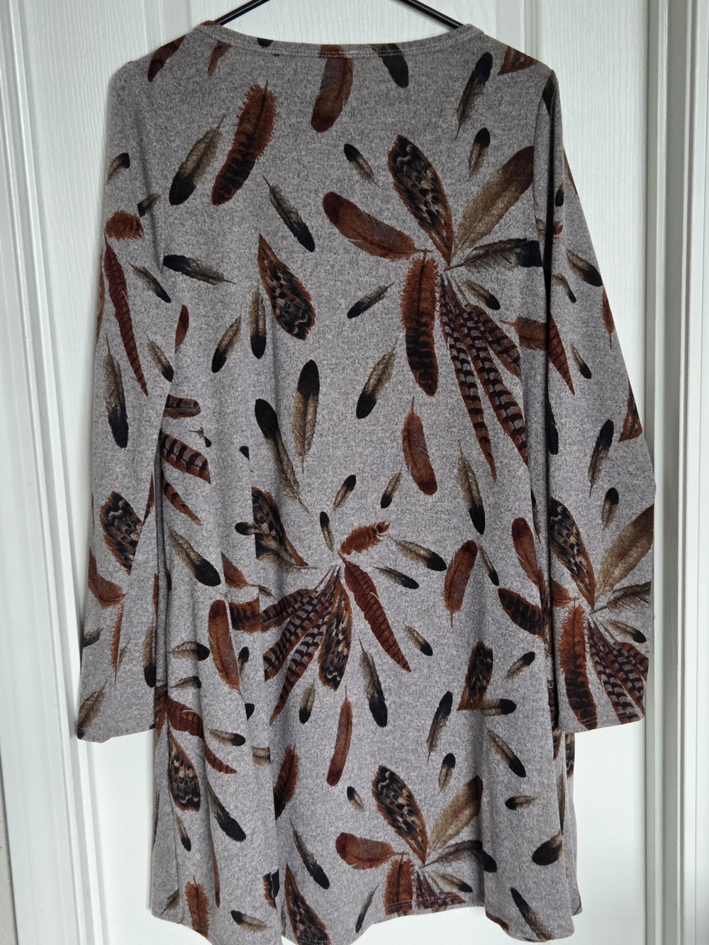 NWT Beeson River Feather-Print Long Sleeve Swing Dress - Gray & Brown - Picture 3 of 5
